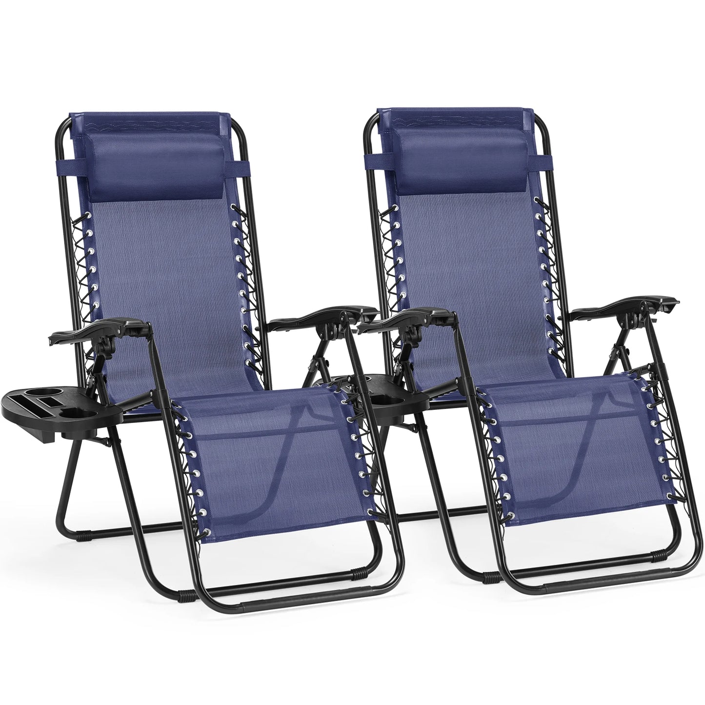 JHK Zero Gravity Set of 2 Portable Recliner  Outdoor Garden Lounge Chair with Cup Holder