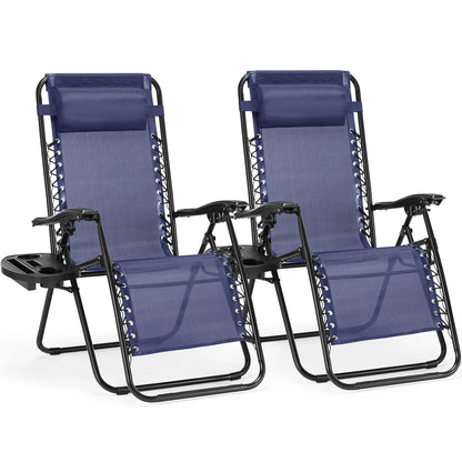 JHK Zero Gravity Set of 2 Portable Recliner  Outdoor Garden Lounge Chair with Cup Holder