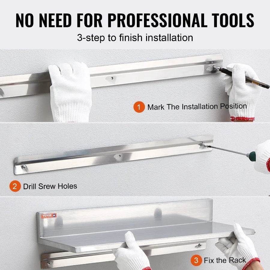 8.6 x 16 Stainless Steel Shelf Wall Mounted