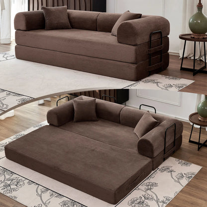 79" Convertible Sofa Bed with Fixed-Shape Frame & Removable Armrests, Modular Corduroy