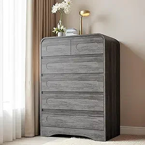 Grey Dresser for Bedroom with 6 Drawers,  Farmhouse Wood Closet