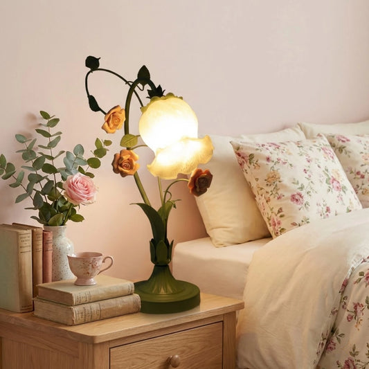 Vintage Floral Table Lamp For Bedroom Living Room Green Pink E26 Base Romantic Decor