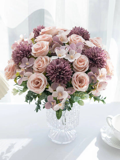 1 Bouquet Artificial Roses w/ Silk Balls Home Decor & Holiday
