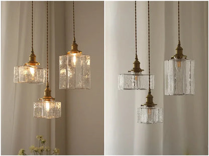 Japanese Retro Glass Pendant Light Yellow Copper Bedroom Chandelier Lightingt