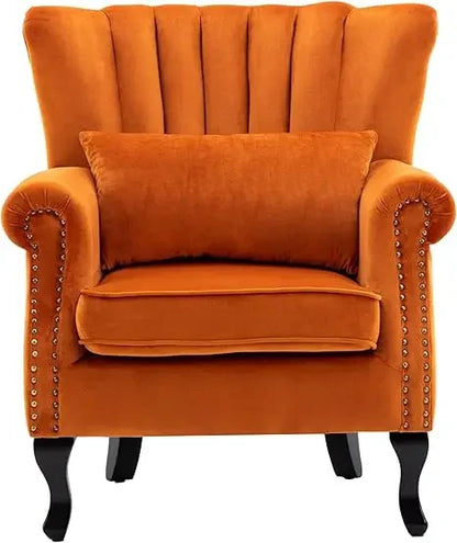 Mid-Century Modern Accent Chair, Comfortable Single Sofa with Channel Back and Pillow for Living Room and Bedroom
