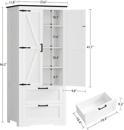 66.2" Farmhouse Storage Cabinet with 2 Doors & Drawers Kitchen Bathroom Living Room