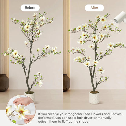 Artificial Magnolia Plant Faux Flower Trees  with LED Light for Yard Patio Home