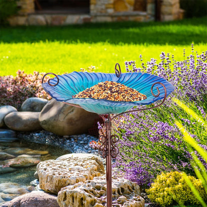 Large Outdoor Glass Bird Bath Garden Feeding Bowl