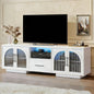 70 Inch TV Stand for 80 Inch TVs Entertainment Center with LED Lights Arched Glass Doors