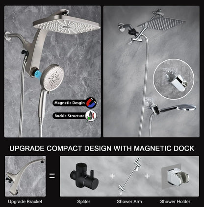 High Pressure Rain Shower Head with Handheld Spray Combo, Magnetic Docking and Power Jets