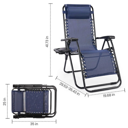 JHK Zero Gravity Set of 2 Portable Recliner  Outdoor Garden Lounge Chair with Cup Holder