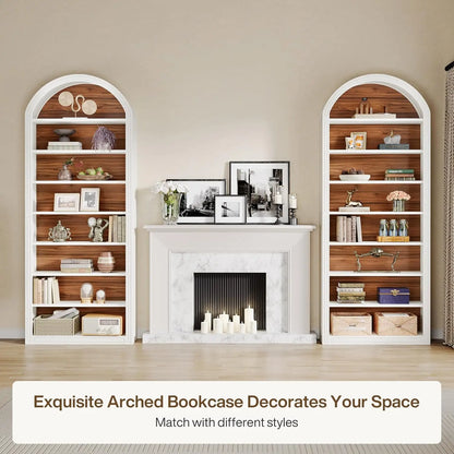 Modern Arched Bookcase with Storage, Standing Open Display Shelving