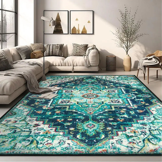 Area Rug 6x9 Washable Living Room Rug, Vintage Soft Boho  for Dining Room, BedroomGreen