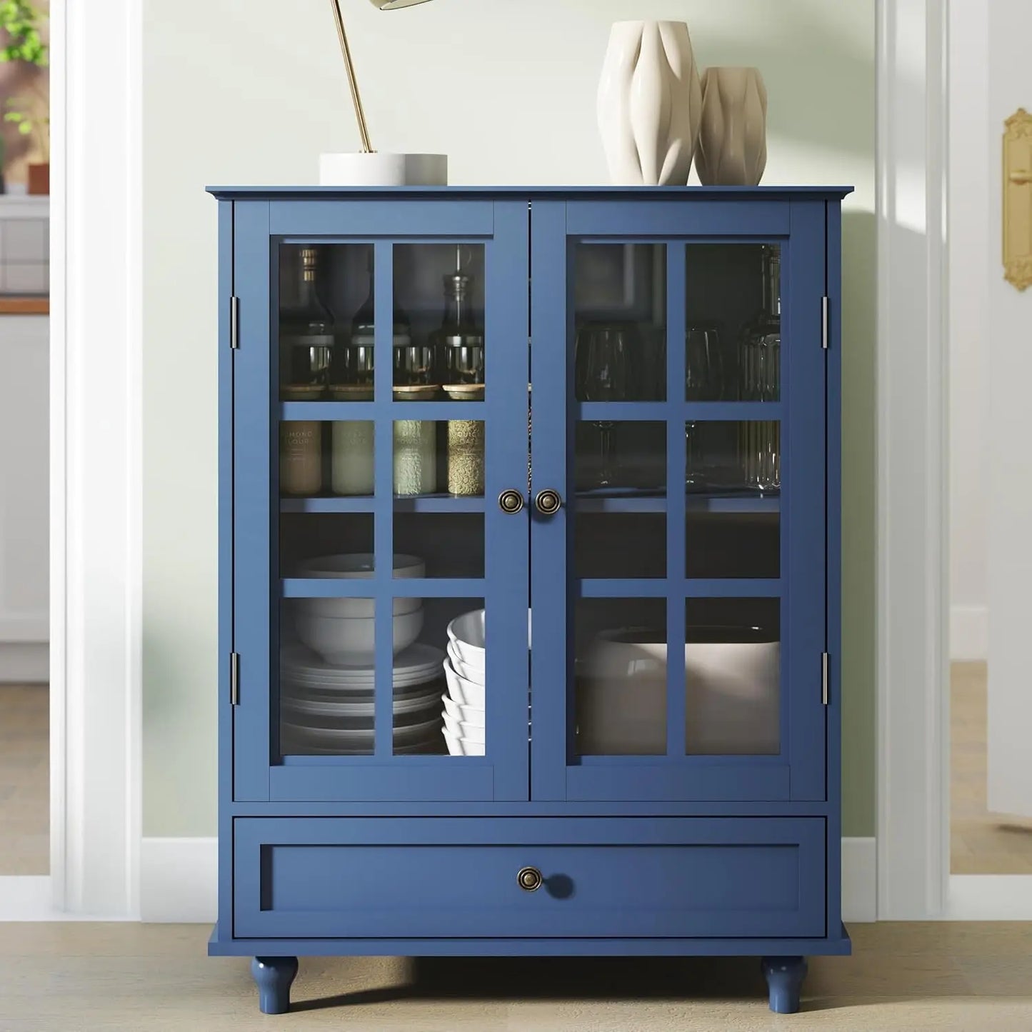 Sideboard Buffet Cabinet,  Entryway Cabinet with Glass Doors Drawer