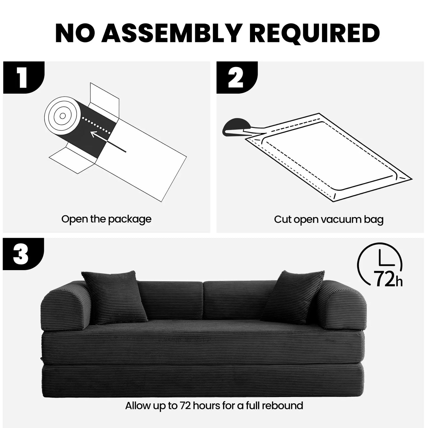 79" Convertible Sofa Bed with Fixed-Shape Frame & Removable Armrests, Modular Corduroy
