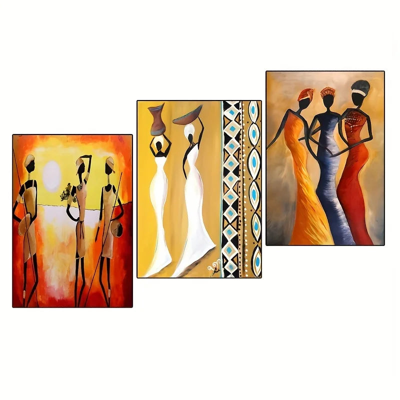 3pcs African Women Classic Vintage Wall Art Canvas Painting