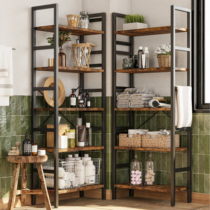 Triple 5 Tier Bookshelf, Large Wooden Bookcase with 17 Open Display Shelves Metal Frame