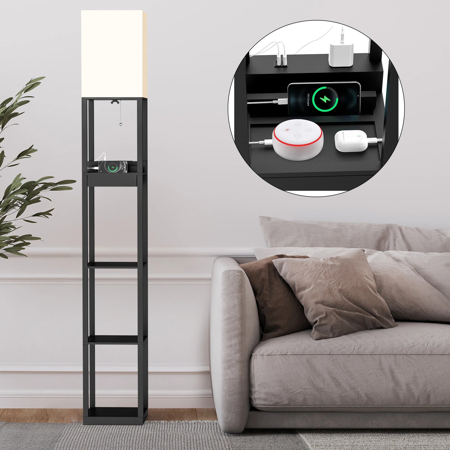 67" Column Floor Lamp with Shelves