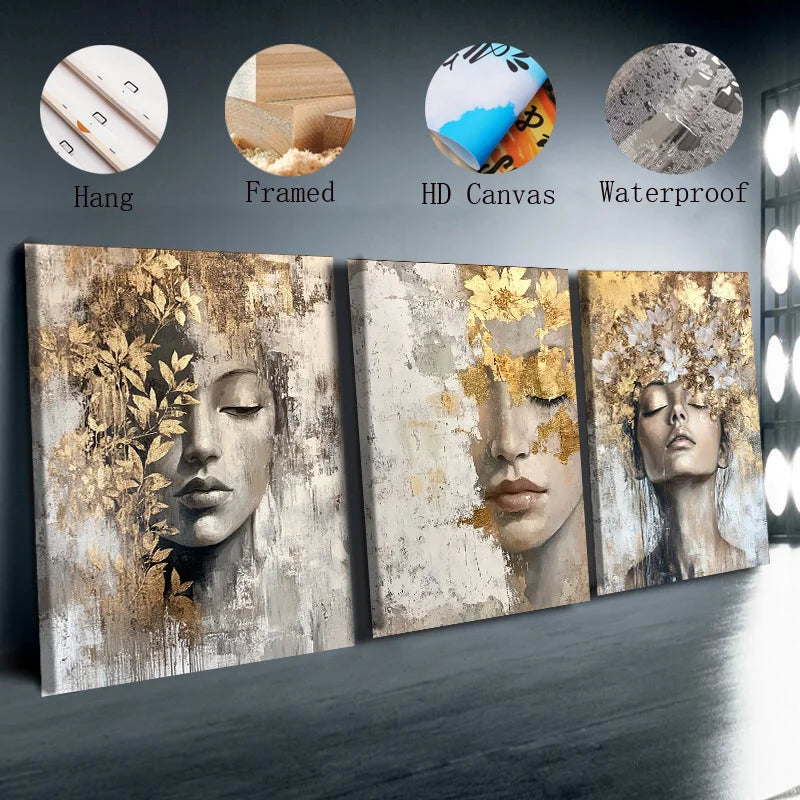 2D Flat 3pcs Wooden Framed Canvas Painting