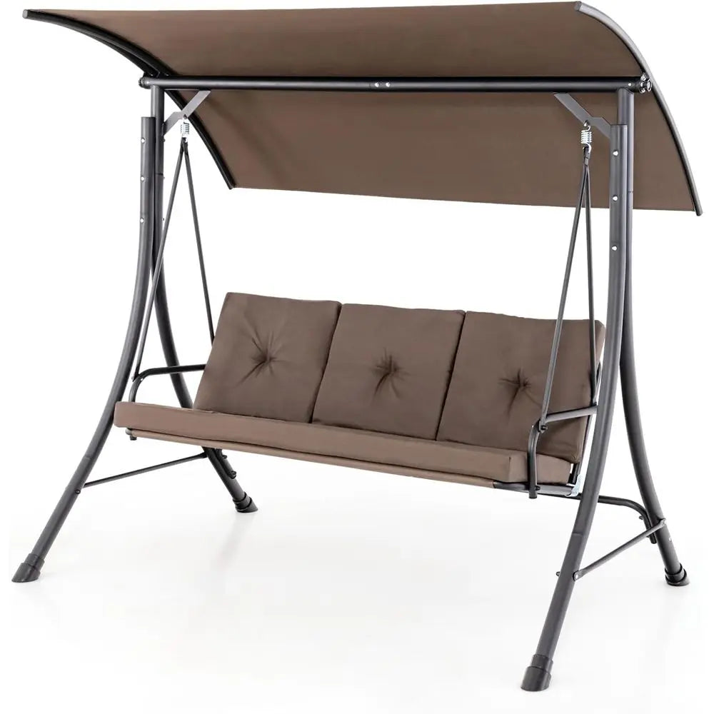 Person Porch Swing, Outdoor Swing with Removable Cushions, Solid Steel Structure, with Adjustable Canopy for Garden,