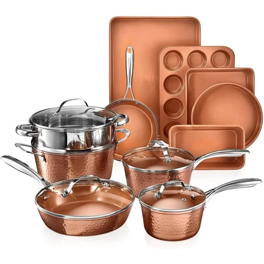 Hammered 15 Pc Ceramic Cookware Set