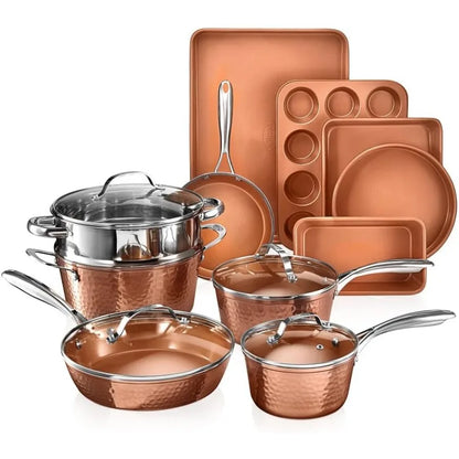 Hammered 15 Pc Ceramic Cookware Set