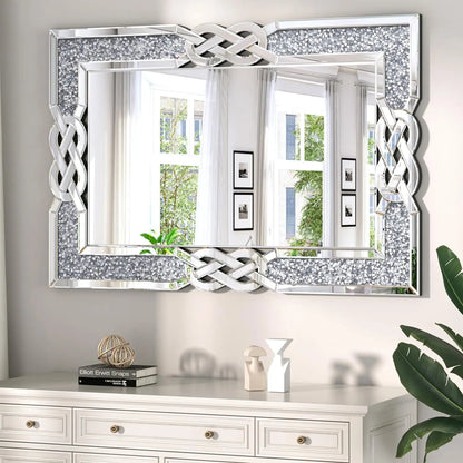 Large Crystal Crush Diamond Mirror Decorative Wall Hang Mirror for Bedroom Hallway Living Room