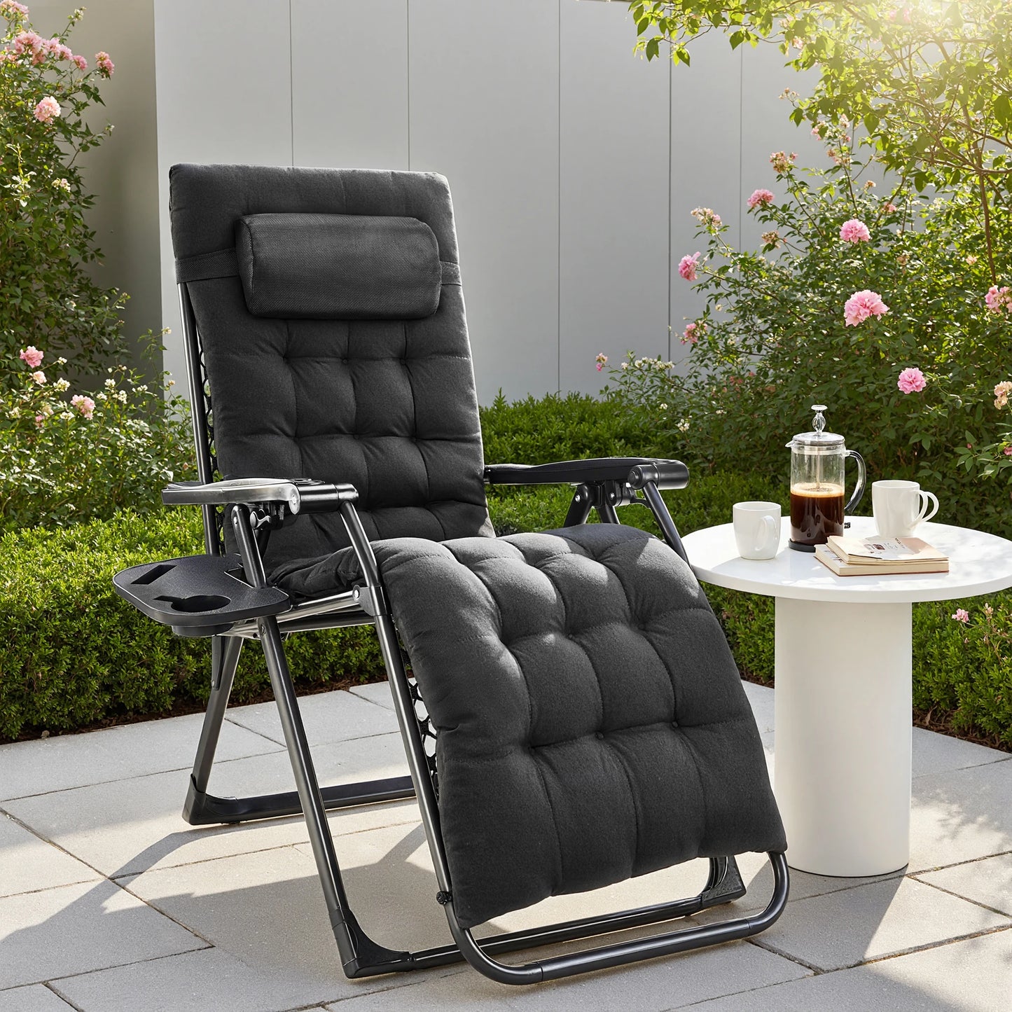 JHK Zero Gravity Set of 2 Portable Recliner  Outdoor Garden Lounge Chair with Cup Holder