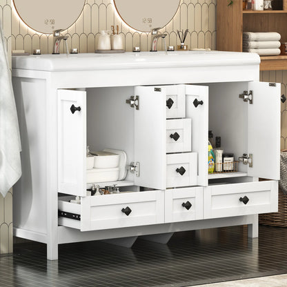 47'' Double-Sink Freestanding Vanity with Drawers & Cabinet White Modern Bathroom Storage Vanity 2 colors White & Black