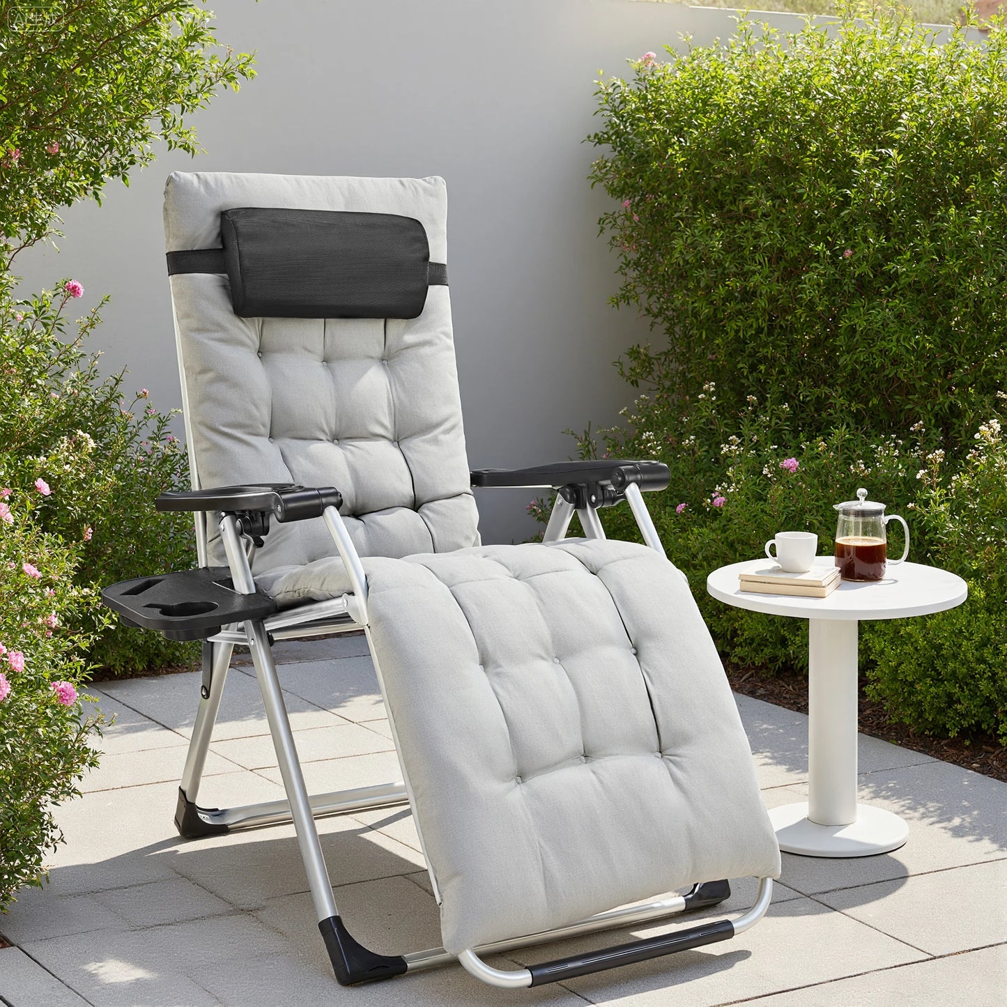 JHK Zero Gravity Set of 2 Portable Recliner  Outdoor Garden Lounge Chair with Cup Holder