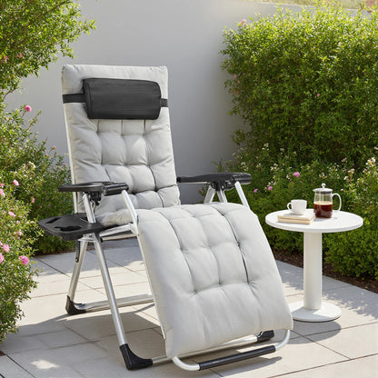 JHK Zero Gravity Set of 2 Portable Recliner  Outdoor Garden Lounge Chair with Cup Holder