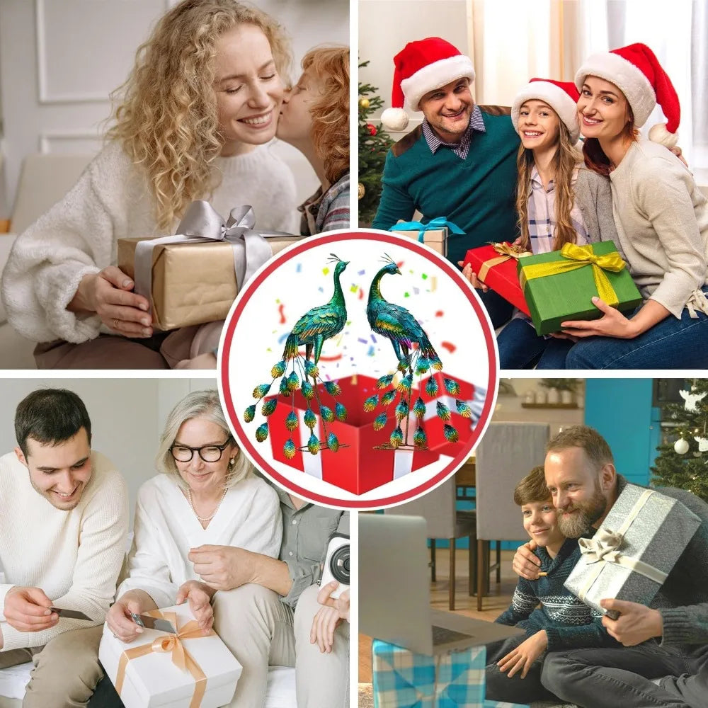 Metal Peacock Sculptures - Set of 2 Outdoor Garden Yard Art,  Hand-Painted, 30.7