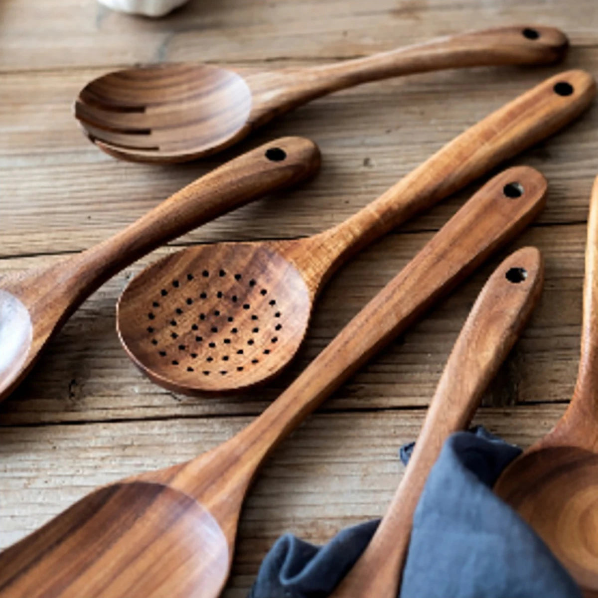 Wood Kitchenware Cooking Set Household Spatula Spoon Set Salad Spoon Fork Stirring Spoon With storage bucket