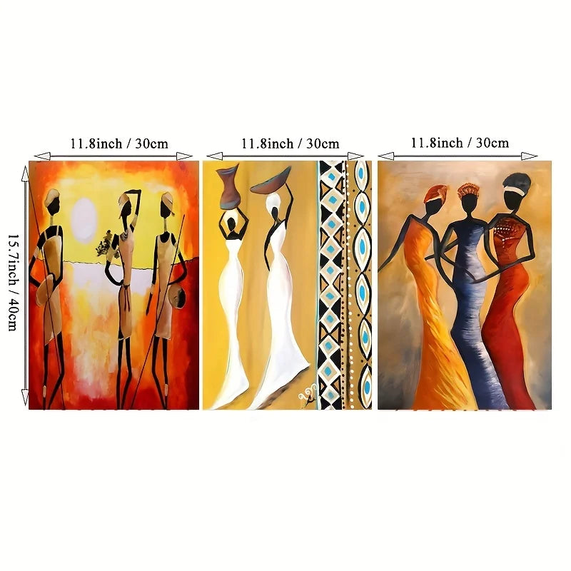 3pcs African Women Classic Vintage Wall Art Canvas Painting