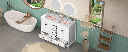 47'' Double-Sink Freestanding Vanity with Drawers & Cabinet White Modern Bathroom Storage Vanity 2 colors White & Black