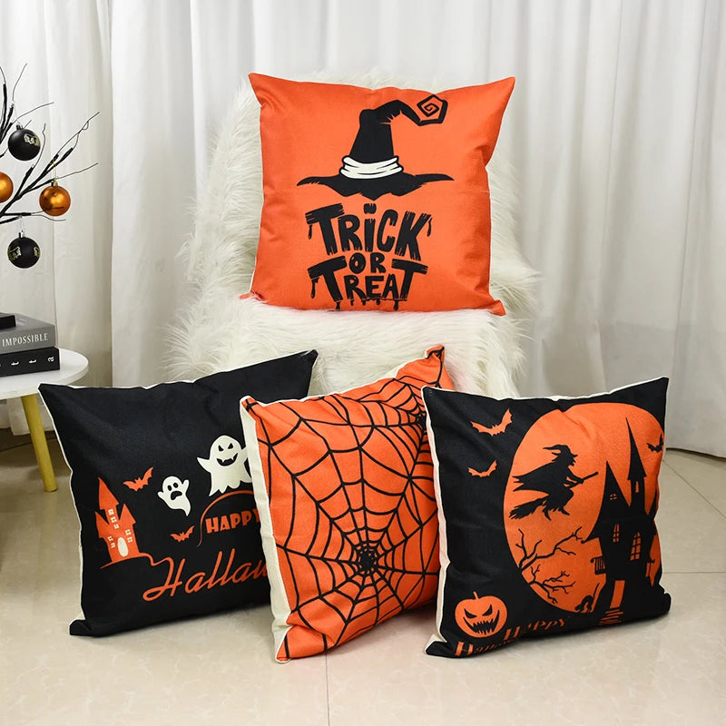 45*45cm Halloween Pillow Ghost Witch Spider Web Print