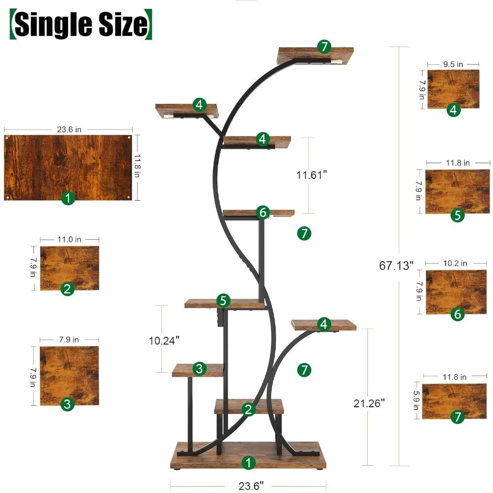 S Shaped Plant Stand Indoor with Grow Lights - 7 Tier Plant Shelf for Living Room, Patio, or Balcony