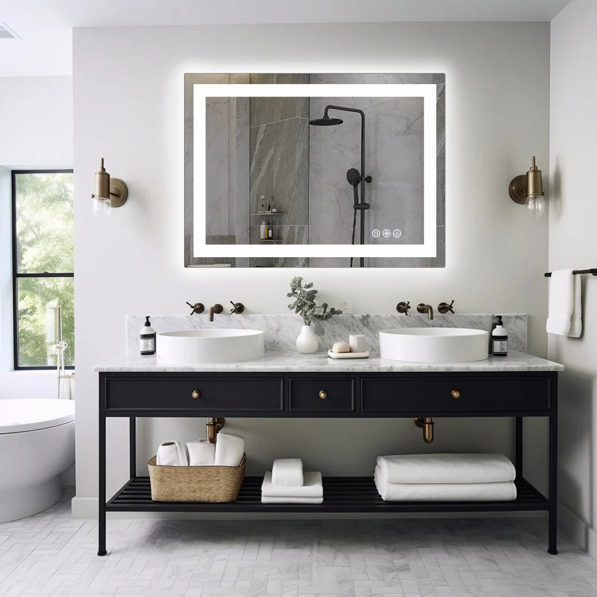 JHK 36"x 24"LED Bathroom Vanity Mirror for Wall  Tempered Glass with Front Light and Backlit For Living Room