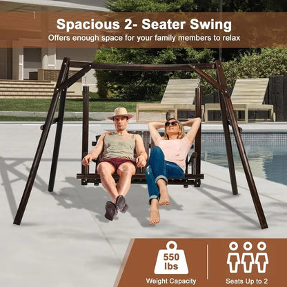 2-Seat Porch Swing with A-Frame Stand, Outdoor Patio Swing Chair