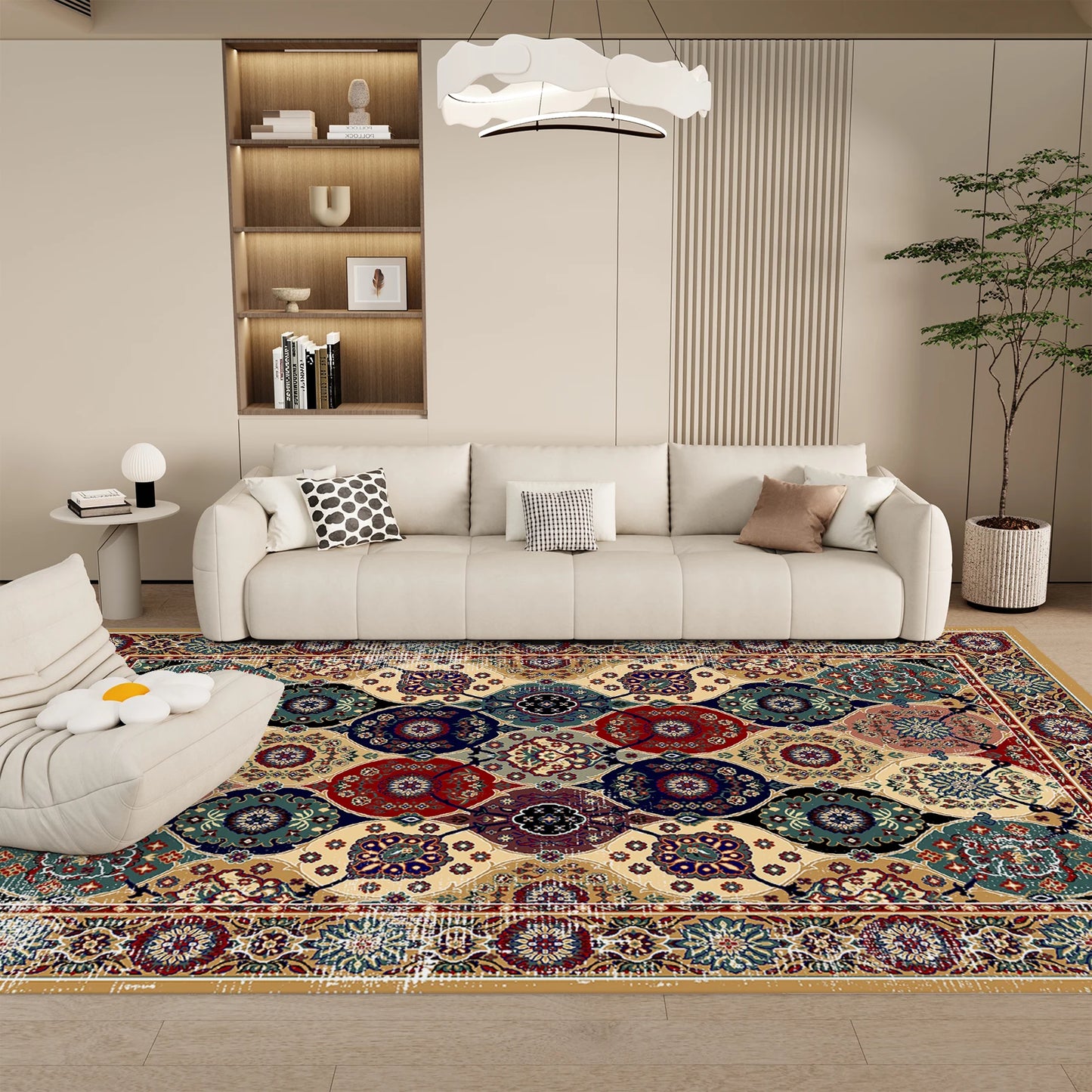 Washable Vintage Medallion Small Rug with Non-Slip Backing