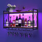 Wall Mount Wine Rack: 31.5" LED Metal Shelf with Glass Holder for Home Bar
