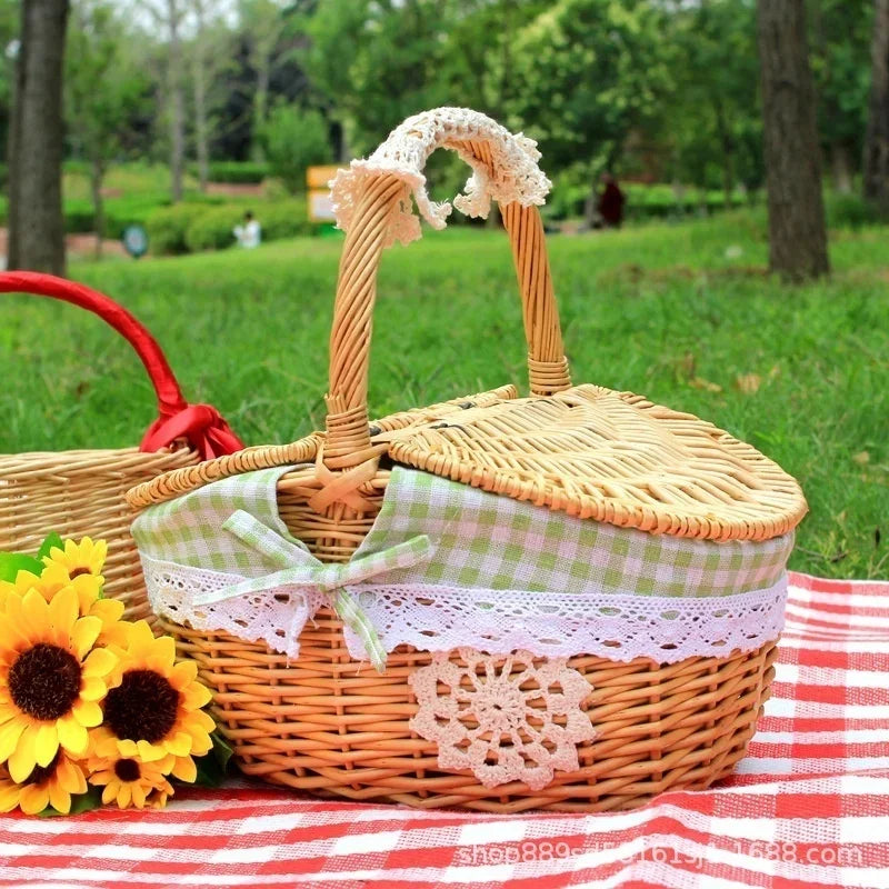 Cute Wicker Carry-on Handle Storage  Picnic Basket