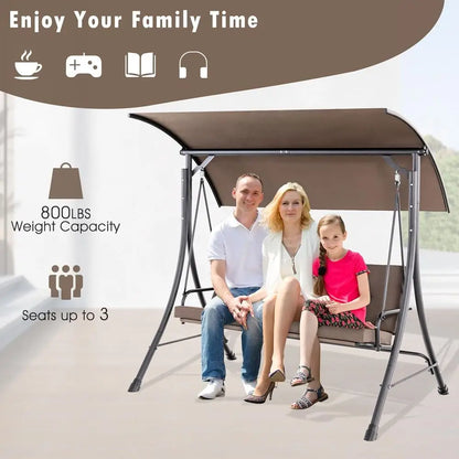 Person Porch Swing, Outdoor Swing with Removable Cushions, Solid Steel Structure, with Adjustable Canopy for Garden,