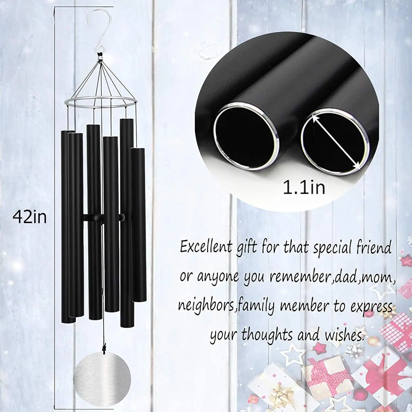Large 42-Inch Deep Tone Wind Chimes for Outdoor Patio Garden Decor