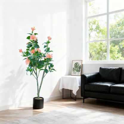 1Pcs  Hibiscus Artificial Tree Faux Tree with Red Hibiscus Flowers  for Front Porch Office Home