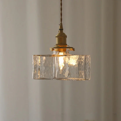 Japanese Retro Glass Pendant Light Yellow Copper Bedroom Chandelier Lightingt