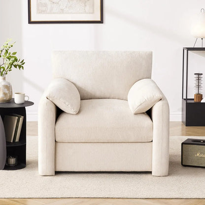 38.6in Chenille Oversized Armchair Mid-Century Upholstered Living Room Bedroom Beige