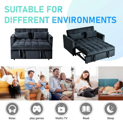 3 in 1 Convertible Sleeper Sofa Bed, Futon Couches for Living Room with Side Pocket