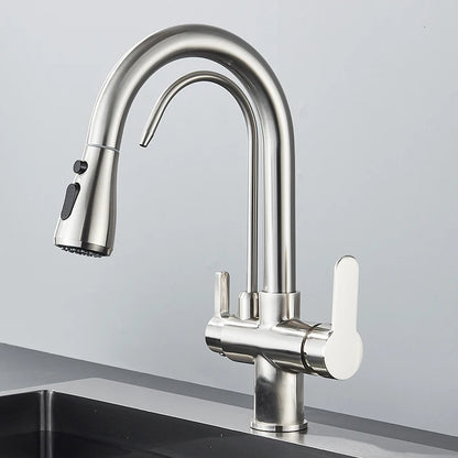 Quyanre Matte Black Filtered Crane For Kitchen Pull Out Spray 360 Rotation Water Sink Mixer Kitchen Faucet