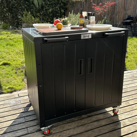 Outdoor Grill Cart with Storage Cabinet and Stainless Steel Top,  Grill Station with Door,